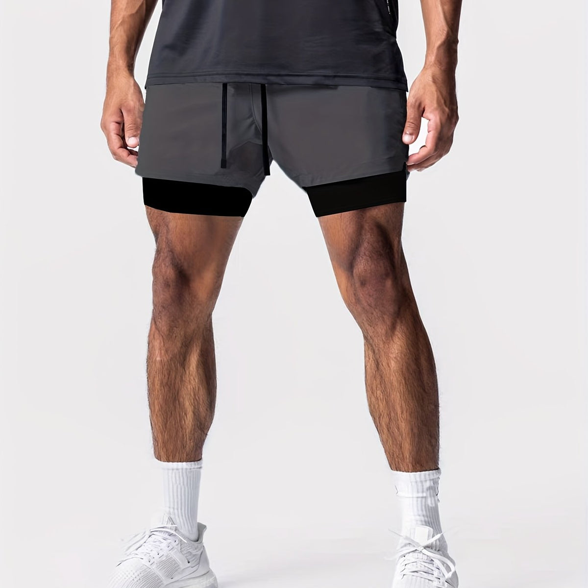 Men's 2-in-1 Compression Lined Gym Shorts with Zip Pocket