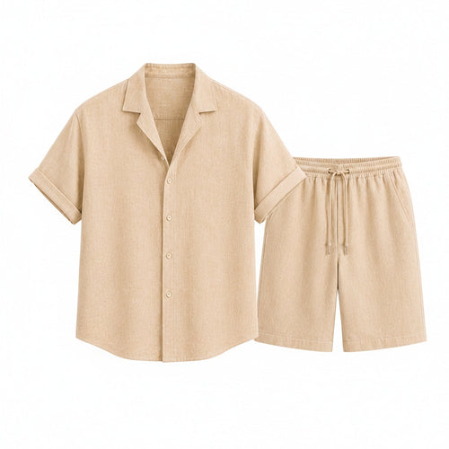 Men's camp collar short sleeve shirt and drawstring shorts set