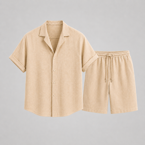 Men's camp collar shirt and shorts set – colour option
