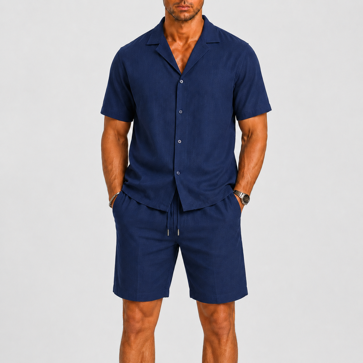 Men's camp collar shirt and shorts set – alternate view