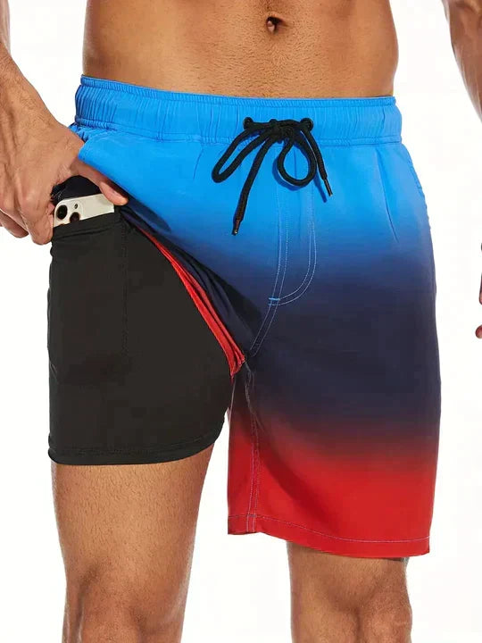 Men's Compression-Lined Printed Swim Shorts