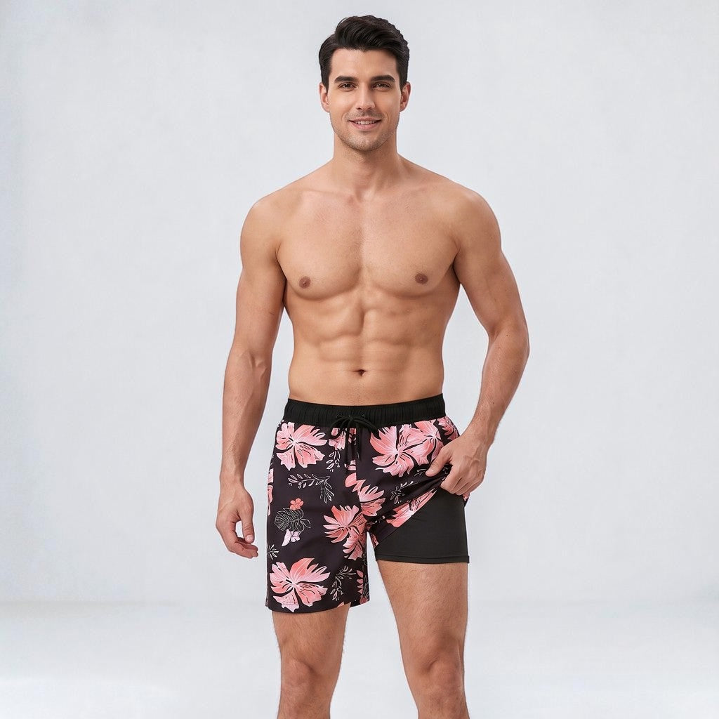 Men's Compression-Lined Printed Swim Shorts