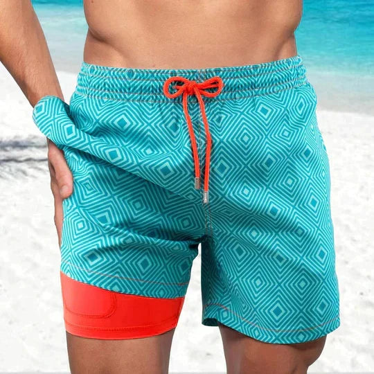 Men's Compression-Lined Printed Swim Shorts