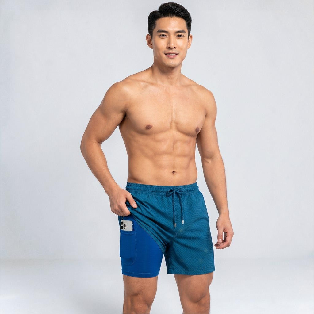 Men's Compression-Lined Printed Swim Shorts