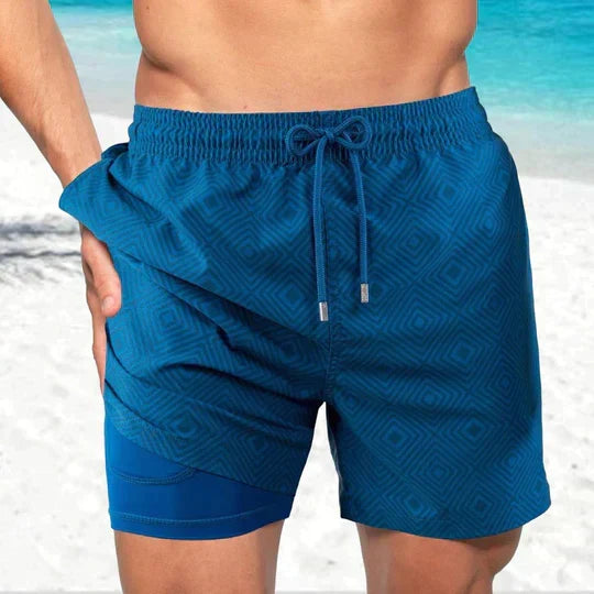 Men's Compression-Lined Printed Swim Shorts