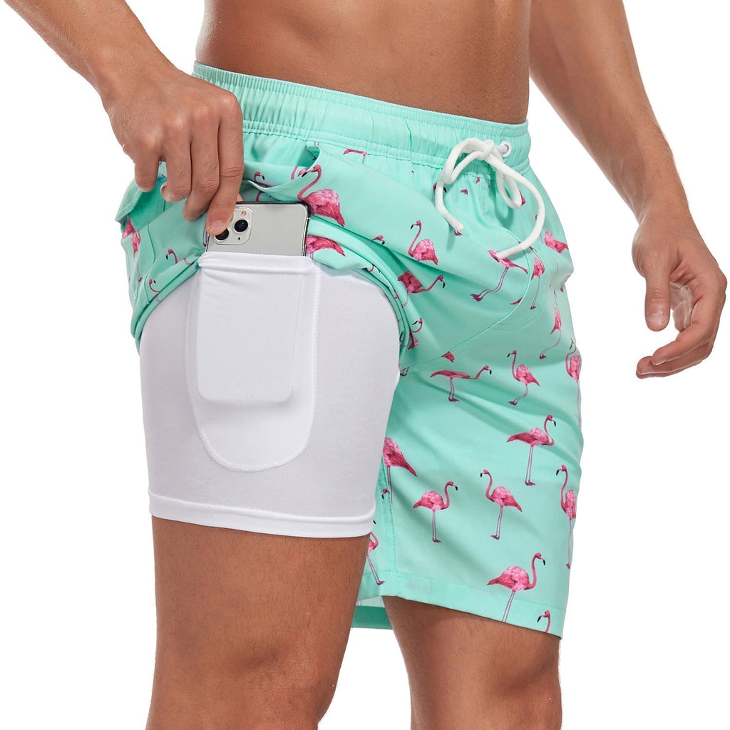 Men's Compression-Lined Printed Swim Shorts