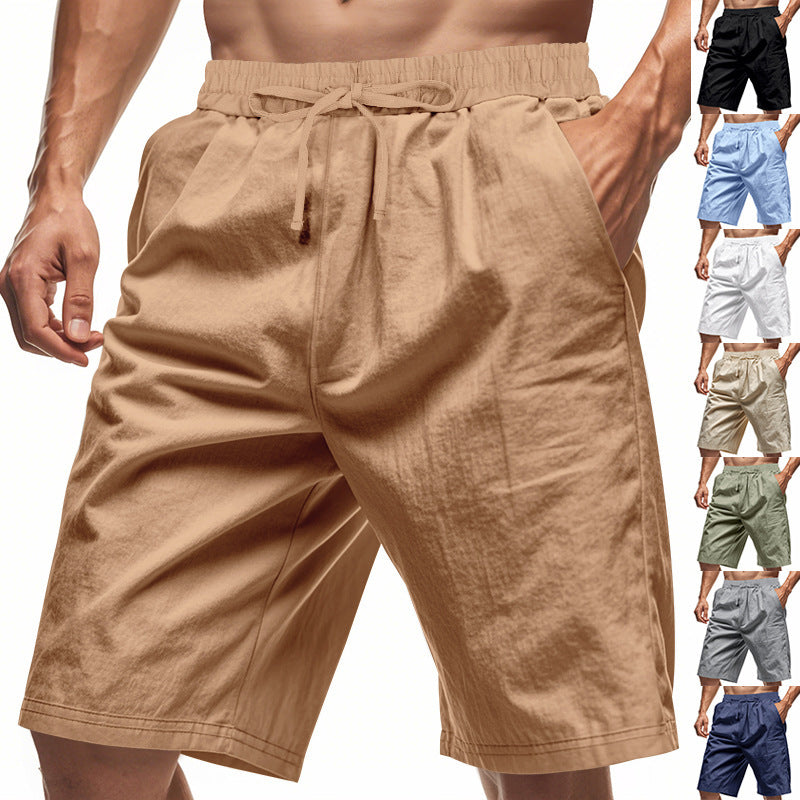Men's cotton-blend knee-length casual shorts with elastic drawstring waist