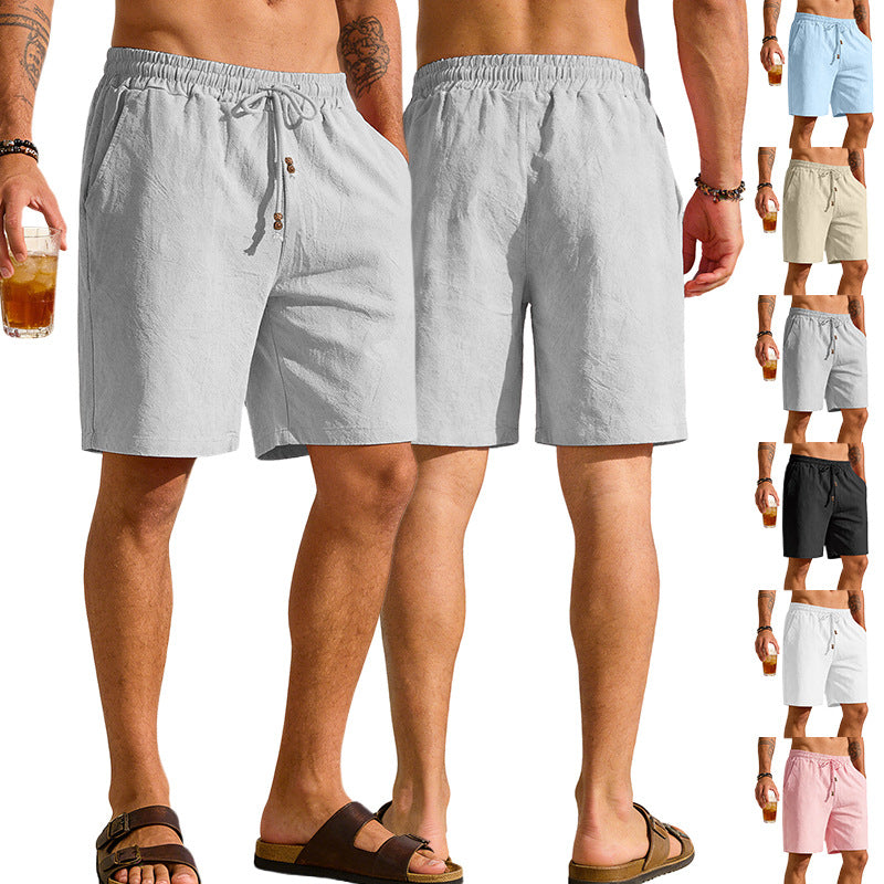 Men's cotton-linen blend Bermuda shorts with decorative button placket