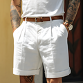 Men's cotton-linen blend pleated chino shorts with rolled hem