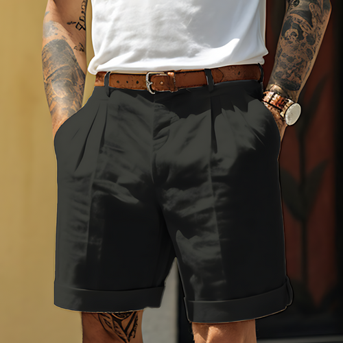 Men's pleated cotton-linen chino shorts – colour option