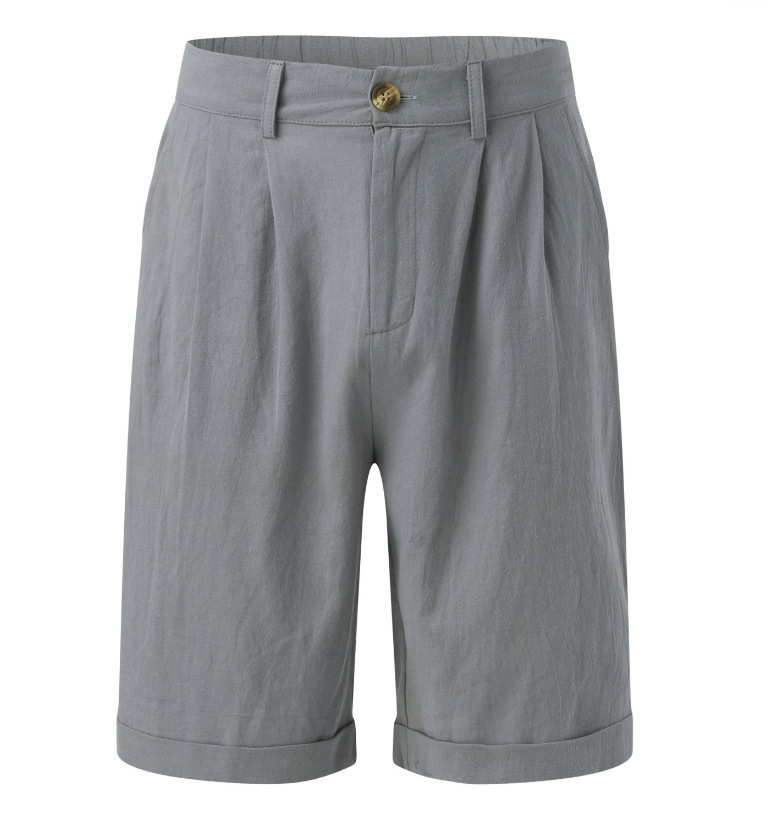 Men's pleated cotton-linen chino shorts – colour option