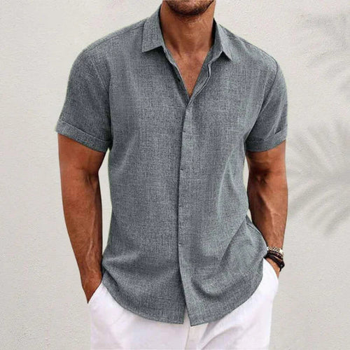 Men's cotton-linen blend short-sleeve shirt with classic collar