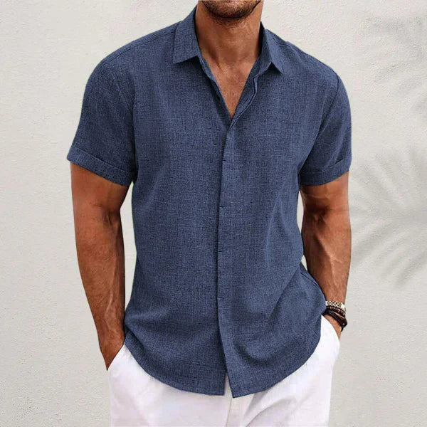 Men's cotton-linen short-sleeve shirt – colour option