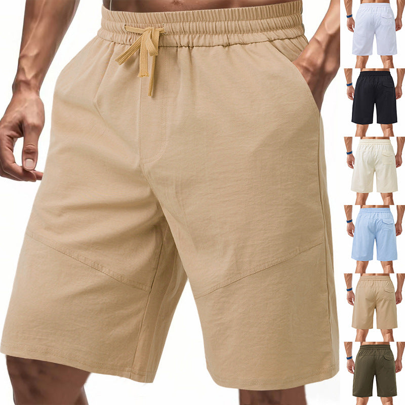 Men's cotton-linen blend straight leg drawstring shorts