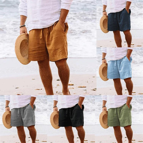 Men's crinkle cotton-linen blend Bermuda shorts with patch pockets