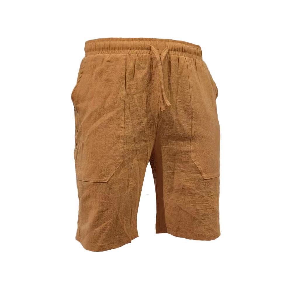 Men's Crinkle Cotton-Linen Blend Bermuda Shorts with Patch Pockets