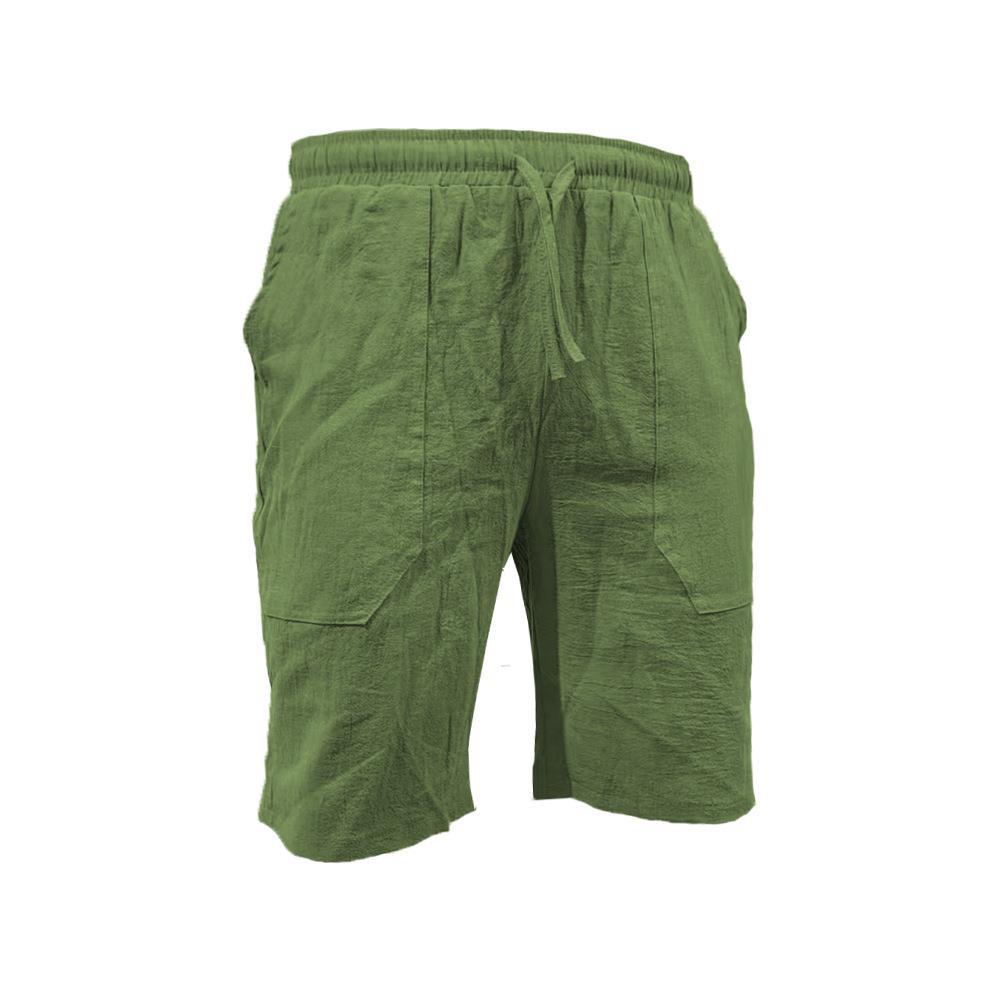 Men's Crinkle Cotton-Linen Blend Bermuda Shorts with Patch Pockets