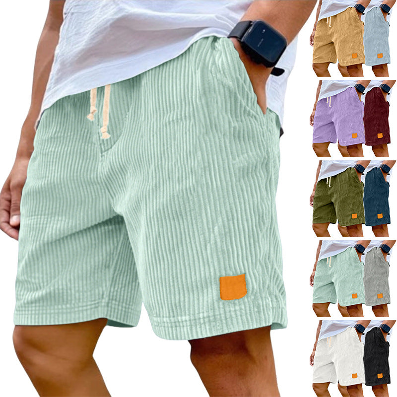 Men's fine corduroy knee-length drawstring shorts