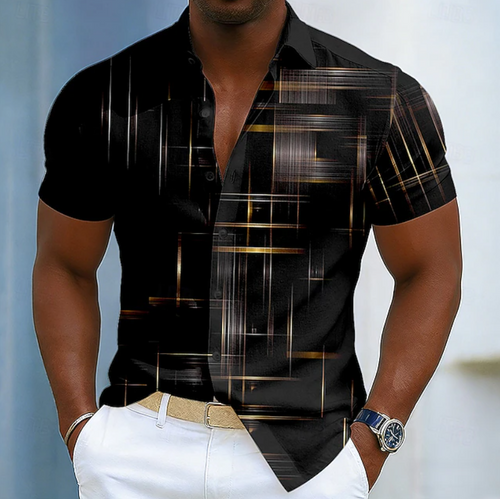 Men's geometric print short-sleeve button-up shirt