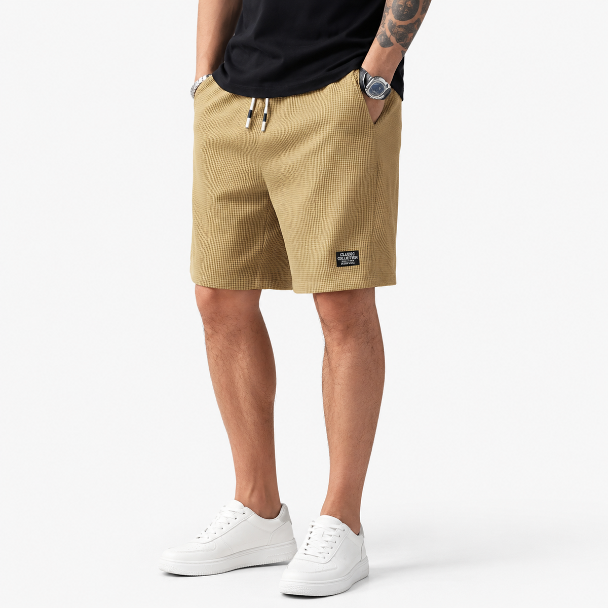 Men's grid texture drawstring shorts – colour option