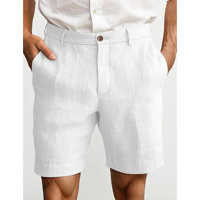 Men's linen-look tailored shorts with button closure