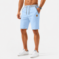 Men's linen-look drawstring beach shorts with elastic waist and pockets