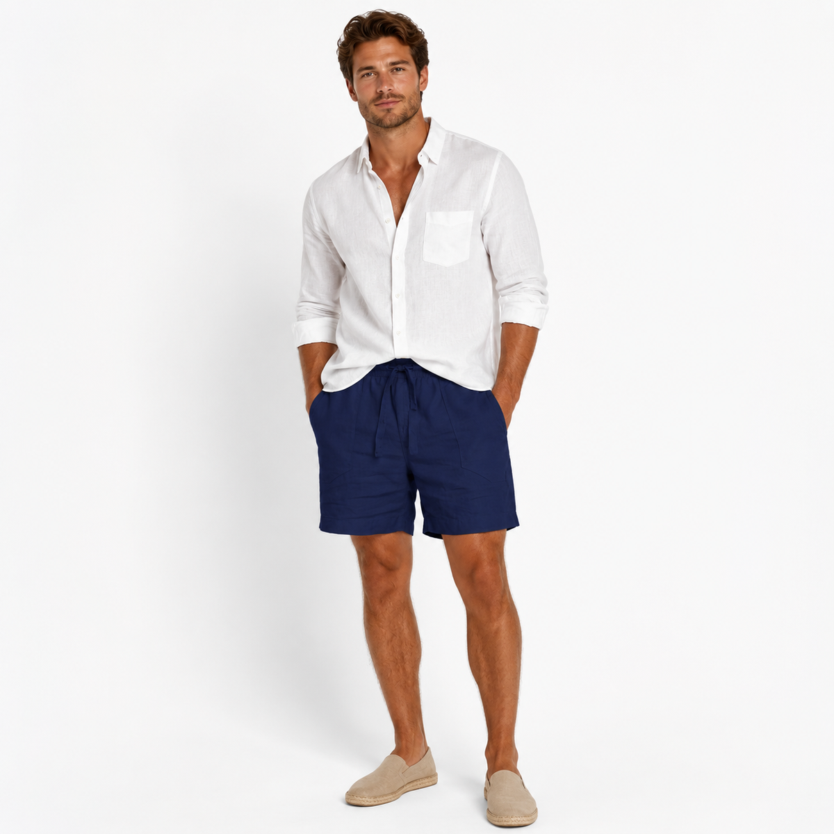 Men's cotton-blend drawstring shorts 2-pack with straight leg