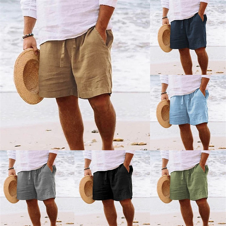 Men's linen-look drawstring shorts with elastic waist