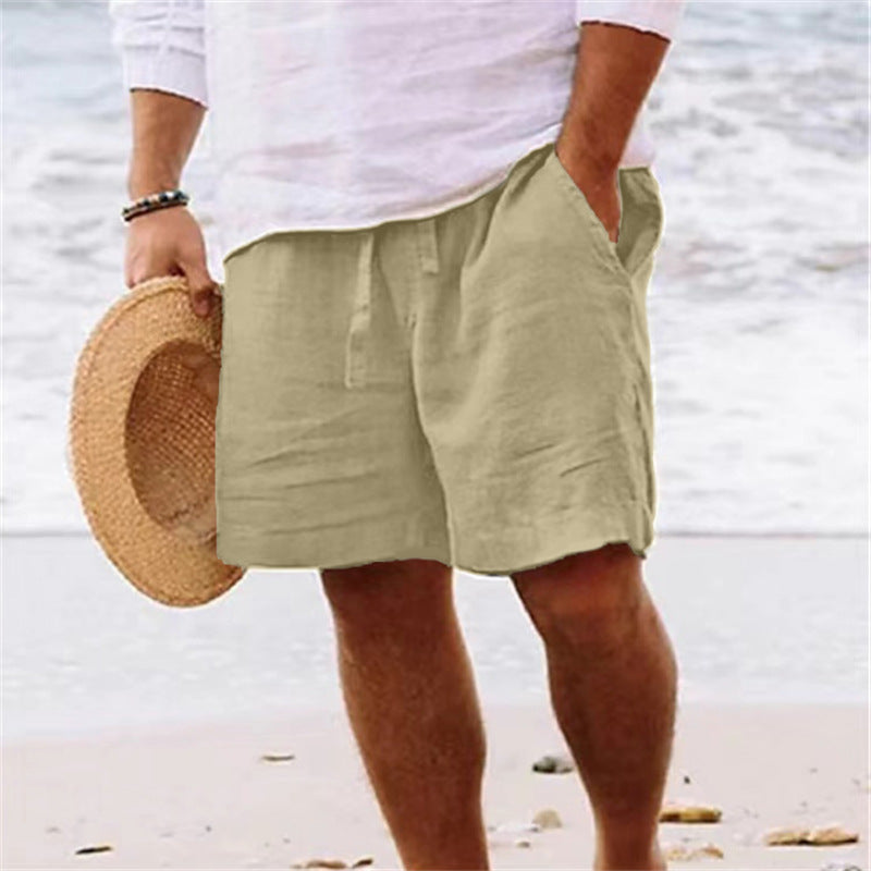 Men's Linen-Look Drawstring Shorts with Elastic Waist
