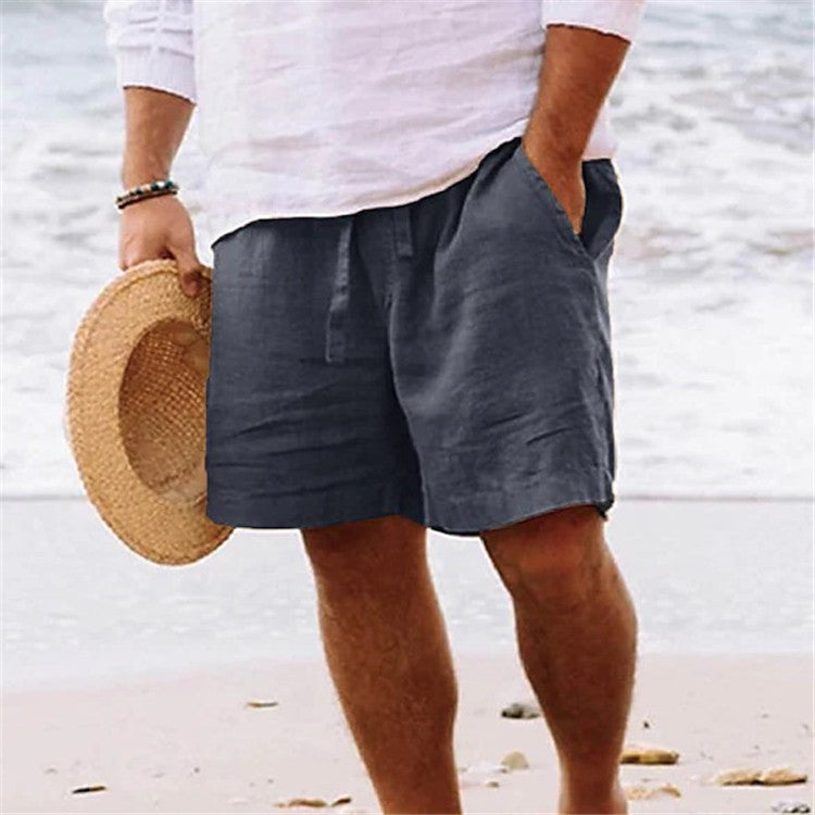Men's Linen-Look Drawstring Shorts with Elastic Waist