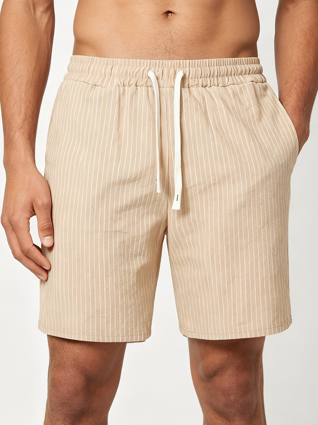 Men's linen-look pinstripe drawstring shorts