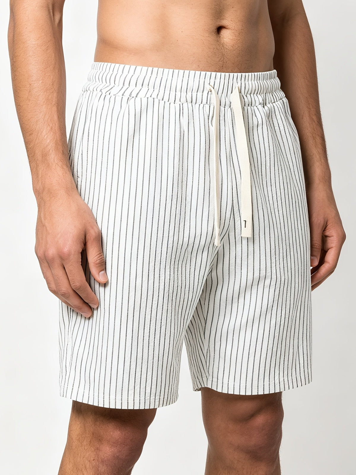 Men's linen-look pinstripe shorts – alternate view