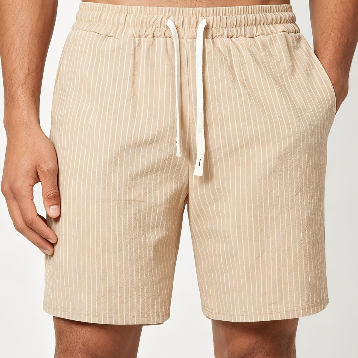Men's Linen-Look Pinstripe Drawstring Shorts