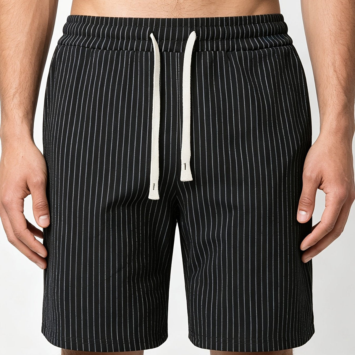 Men's Linen-Look Pinstripe Drawstring Shorts