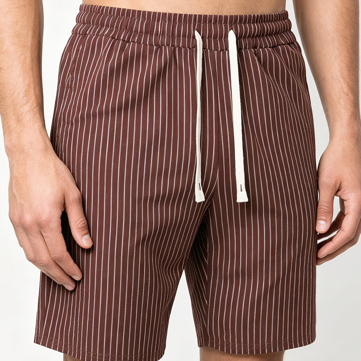 Men's Linen-Look Pinstripe Drawstring Shorts