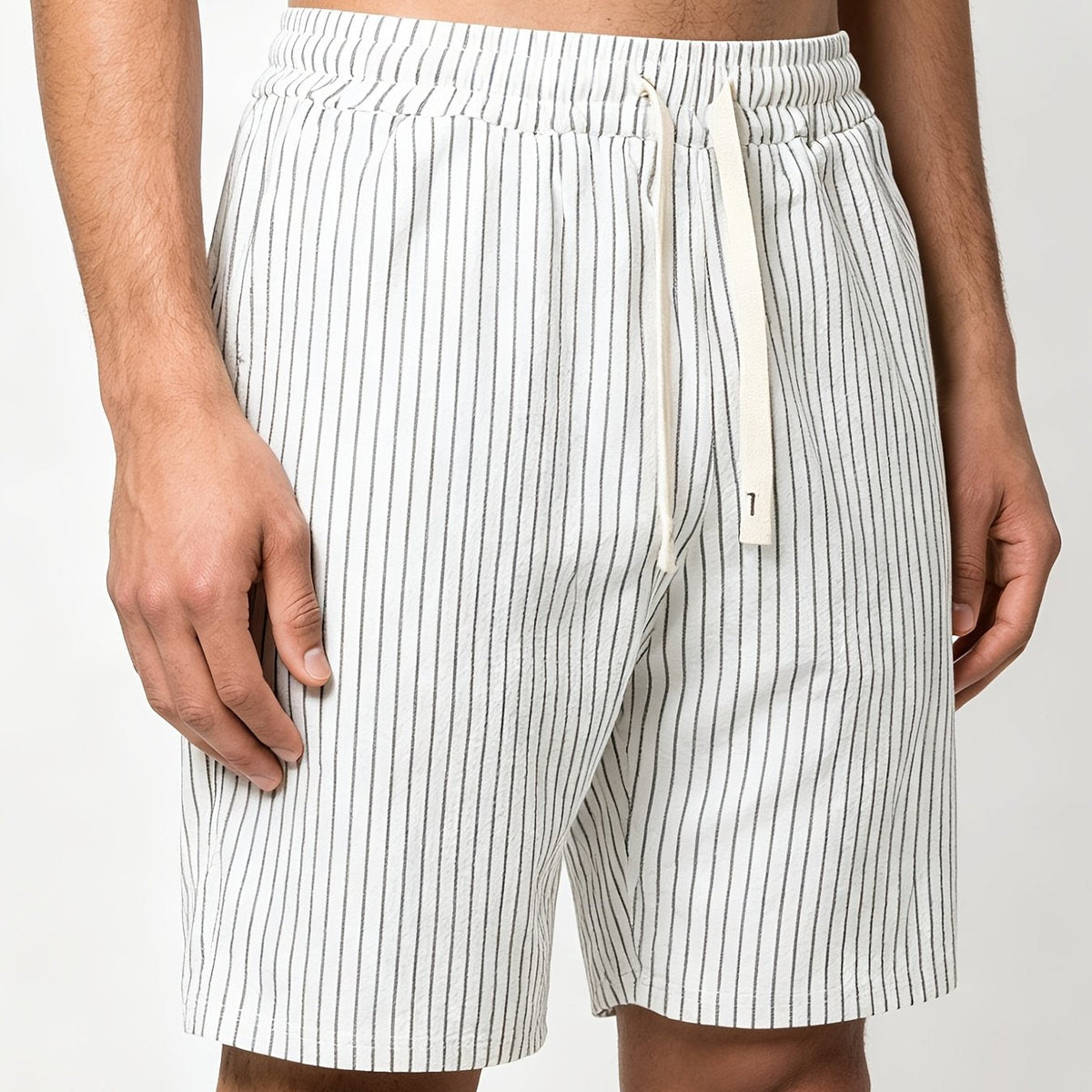 Men's Linen-Look Pinstripe Drawstring Shorts