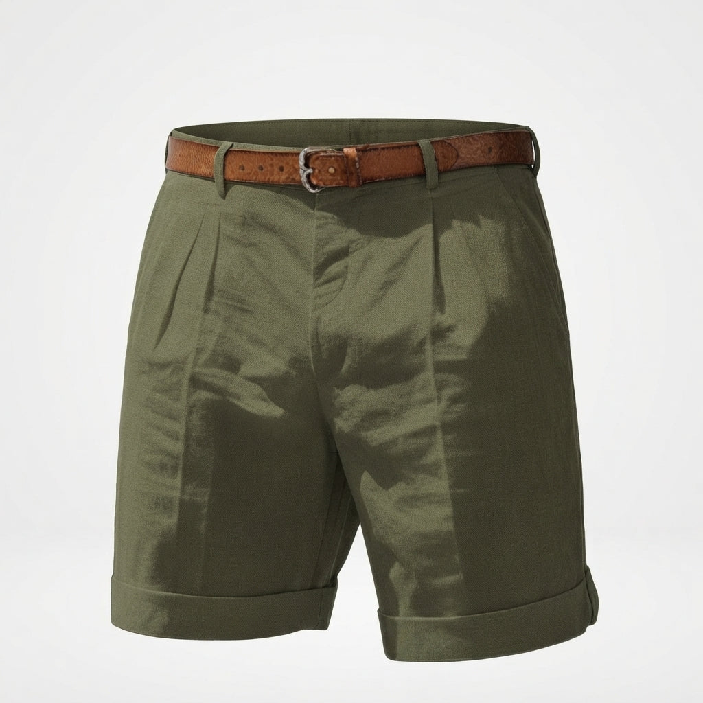 Men's linen-look pleated shorts – colour option