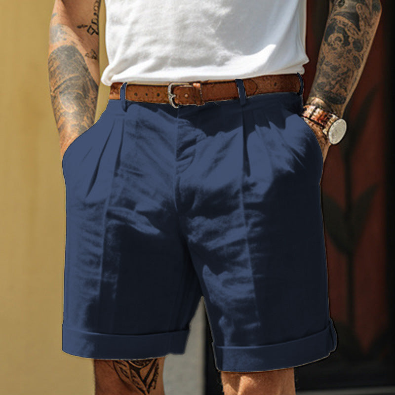 Men's linen-look pleated shorts – colour option