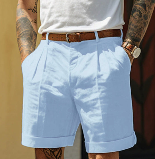 Men's linen-look pleated shorts – alternate view