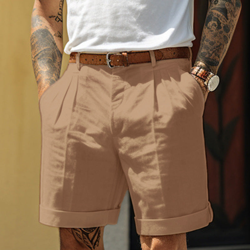 Men's linen-look pleated shorts – detail view