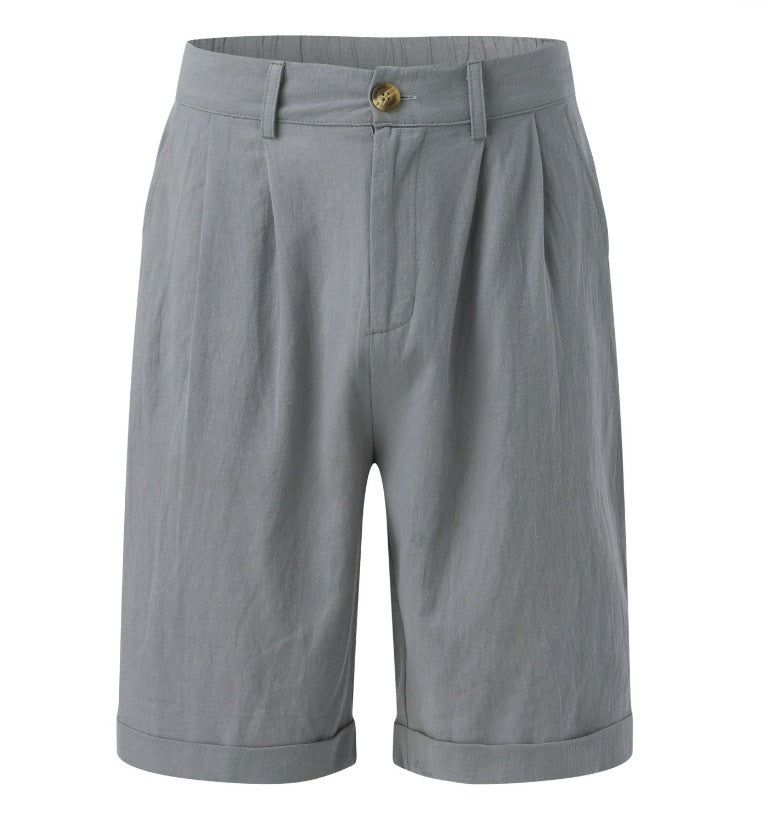 Men's Linen-Look Pleated Shorts with Rolled Hem