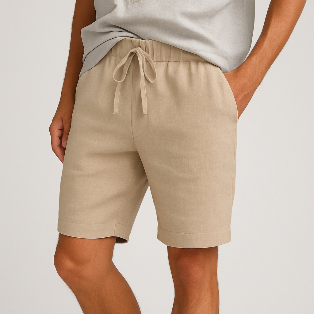 Men's linen-look regular fit drawstring shorts with side pockets