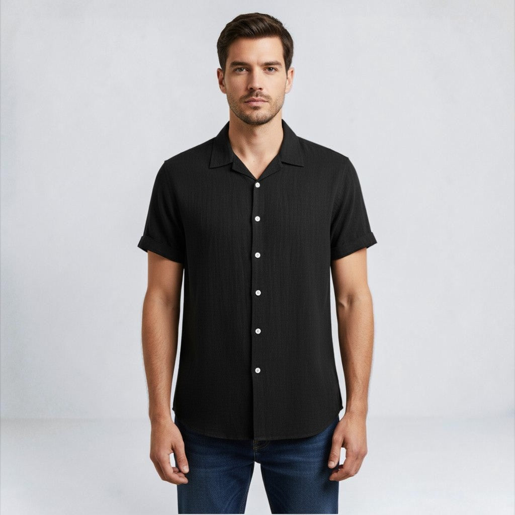Men's linen-look short sleeve shirt – colour option