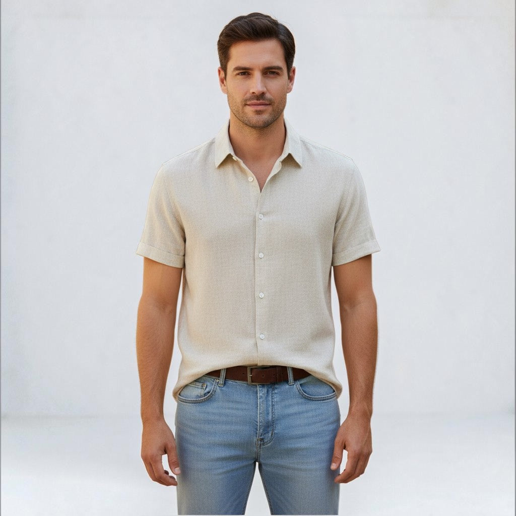 Men's linen-look short sleeve shirt – colour option