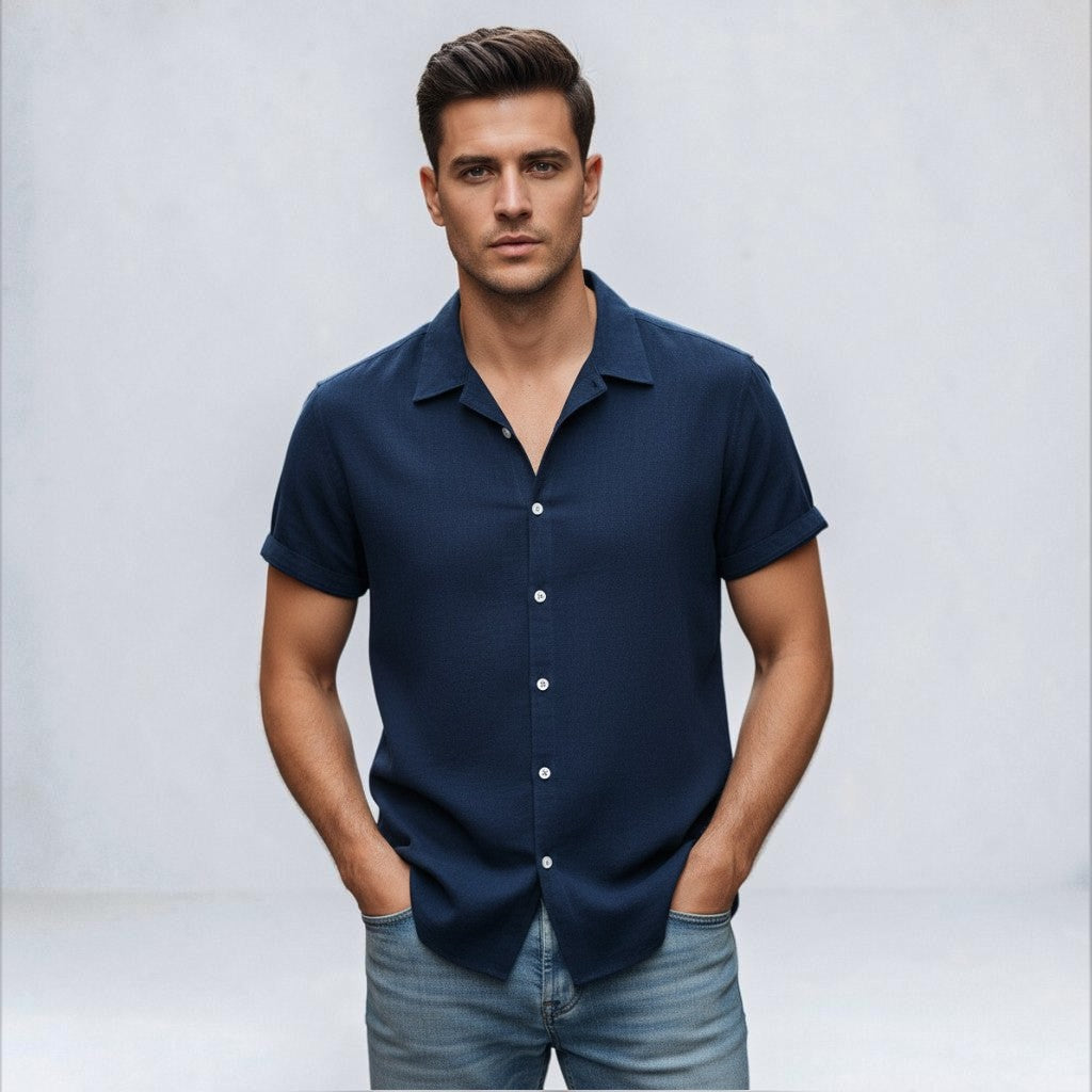 Men's linen-look short sleeve shirt – colour option
