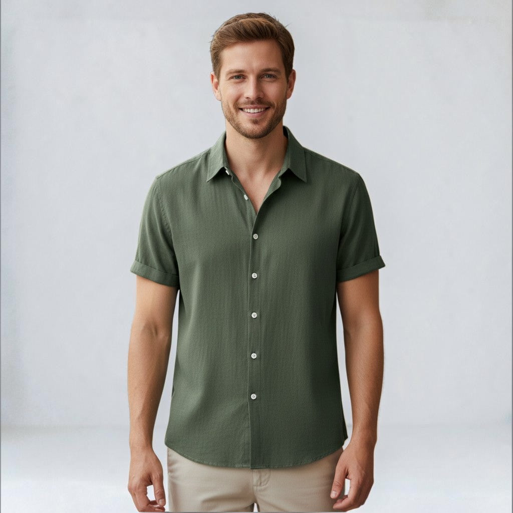 Men's linen-look short sleeve shirt – colour option