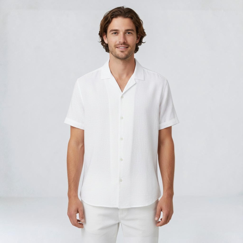 Men's linen-look short sleeve shirt – colour option