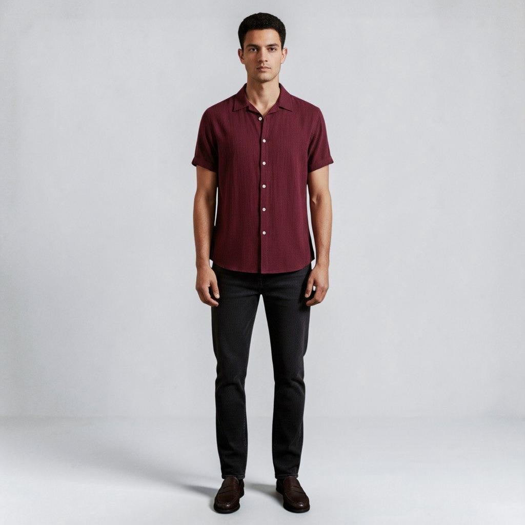 Men's linen-look short sleeve shirt – colour option