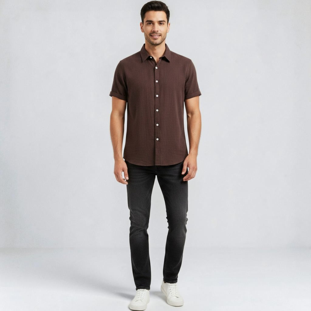 Men's linen-look short sleeve shirt – colour option