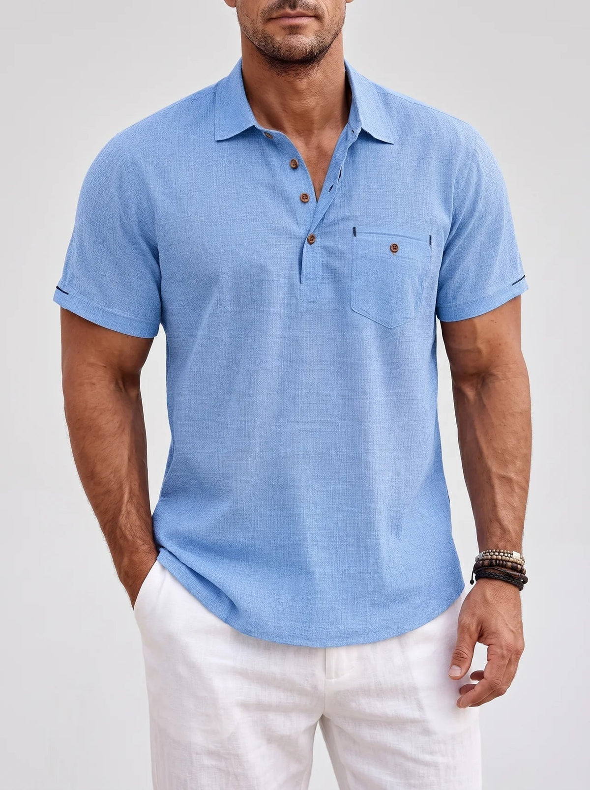 Men's linen-look polo shirt – colour option